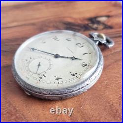 Antique 1925 Longines Pocket Watch Manual Wind, 0.900 Silver Case, Swiss Made