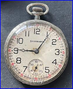 Antique 1925 South Bend Studebaker Pocket Watch Art Deco Running GF Case 12s 21j