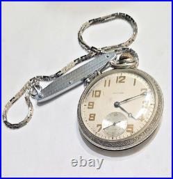 Antique 1931 Waltham 16s Pocket Watch Illinois Spartan Case With Chain & Knife