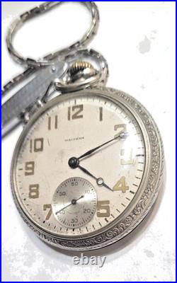 Antique 1931 Waltham 16s Pocket Watch Illinois Spartan Case With Chain & Knife