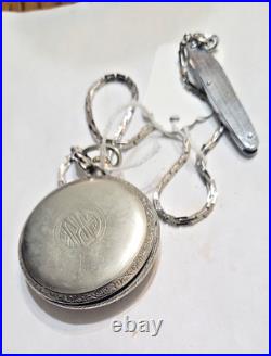 Antique 1931 Waltham 16s Pocket Watch Illinois Spartan Case With Chain & Knife