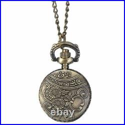 Antique 1pc Bronze 3 Horses Case Engraved Quartz Pocket Watch With Necklace