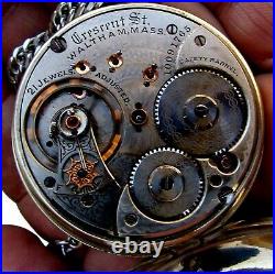 Antique 21 Jewel 18 Size Display Case Railroad Pocket Watch Waltham Crescent St
