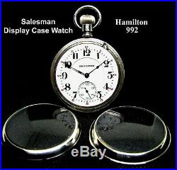 Antique 21 Jewel Salesman Display Case RR Pocket Watch Hamilton 992-L Working