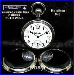 Antique 21 Jewels 18 Size Display Case Pocket Watch Hamilton 940 Working Perfect