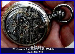 Antique 21 Jewels 18 Size Display Case Pocket Watch Hamilton 940 Working Perfect