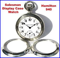 Antique 21 Jewels 18 Size Salesman Display Case Pocket Watch Hamilton 940