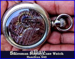 Antique 21 Jewels 18 Size Salesman Display Case Pocket Watch Hamilton 940