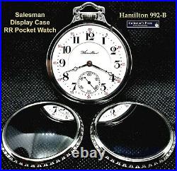 Antique 21 Jewels Mint Display Case Silver Plated Pocket Watch Hamilton 992-B