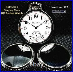 Antique 21 Jewels Silver Plated Display Case Pocket Watch Hamilton 992 Mint