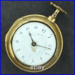 Antique 49mm F Champion Key Wind Fusee Pocket Watch for Parts w Pair Case