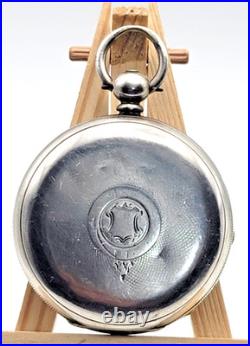 Antique 52mm Key Wind Hunter Pocket Watch Case Fine Silver Crown Mark JG SB11E