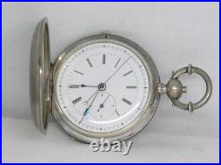 Antique 57mm Huguenin 1/4 Jump Seconds Pocketwatch, Original Case, Running