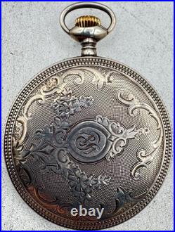 Antique 6s Illinois Beaded Floral Open Face Pocket Watch Case Sterling Silver