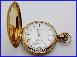 Antique ALFRED JACKSON Solid 14k Yellow Gold Ladies Pocket Watch Hunter Case