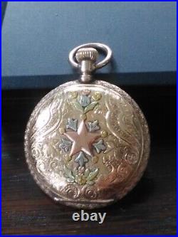 Antique AMERICAN WALTHAM 14K GF Tricolored Gold Hunter Case 45.1 Grams Ornate