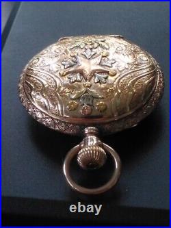 Antique AMERICAN WALTHAM 14K GF Tricolored Gold Hunter Case 45.1 Grams Ornate