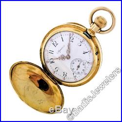 Antique Agassiz Pocket Watch in Solid 18k Gold Diamond Sapphire Ruby Hunter Case