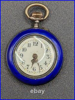 Antique Argent Dore 800 Silver Blue Enamel Pocket Watch Small Circa Early 1900s