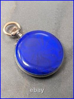 Antique Argent Dore 800 Silver Blue Enamel Pocket Watch Small Circa Early 1900s