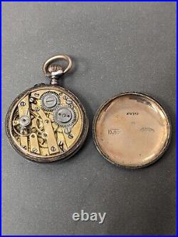 Antique Argent Dore 800 Silver Blue Enamel Pocket Watch Small Circa Early 1900s