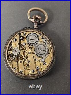 Antique Argent Dore 800 Silver Blue Enamel Pocket Watch Small Circa Early 1900s