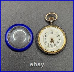 Antique Argent Dore 800 Silver Blue Enamel Pocket Watch Small Circa Early 1900s