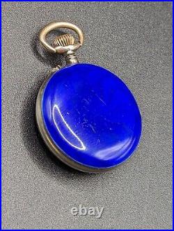 Antique Argent Dore 800 Silver Blue Enamel Pocket Watch Small Circa Early 1900s