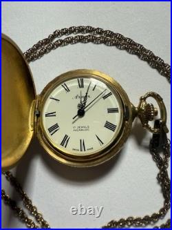 Antique Arnex 17 Jewels Swiss Made Ladies Pocket Watch Gold Hunter Case- Runs