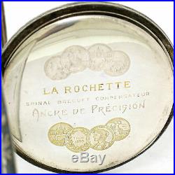 Antique Art Nouveau La Rochette Pocket Watch In. 875 Silver & Black Enamel Case