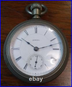 Antique Aurora Watch Co. Mechanical Pocket Watch withDueber Silverine Watch Case