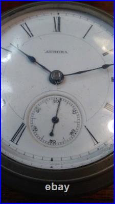 Antique Aurora Watch Co. Mechanical Pocket Watch withDueber Silverine Watch Case
