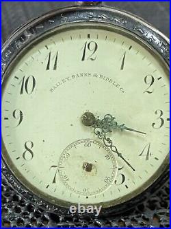 Antique Bailey Banks & Biddle Pocket Watch Sterling Silver Case 1898