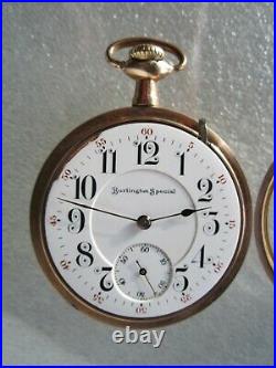 Antique Burlington Special 2 Plates Solid Gold Case Railroad Grade Pocket Watch