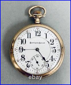 Antique Burlington Special Pocket Watch 19j 16s c1915 Solid Gold Case Runs