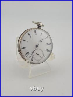 Antique C1890's Swiss Key Wind Pocket Watch Roman Dial Silver Case. Works. Read
