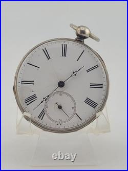 Antique C1890's Swiss Key Wind Pocket Watch Roman Dial Silver Case. Works. Read