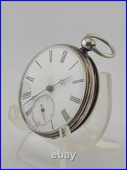 Antique C1890's Swiss Key Wind Pocket Watch Roman Dial Silver Case. Works. Read