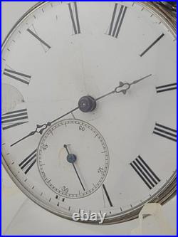 Antique C1890's Swiss Key Wind Pocket Watch Roman Dial Silver Case. Works. Read