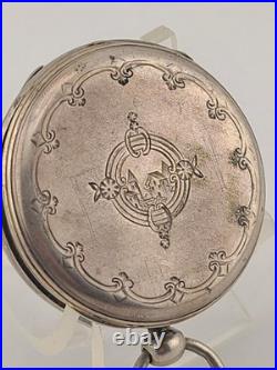 Antique C1890's Swiss Key Wind Pocket Watch Roman Dial Silver Case. Works. Read