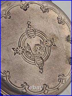 Antique C1890's Swiss Key Wind Pocket Watch Roman Dial Silver Case. Works. Read