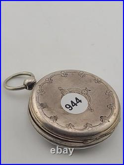 Antique C1890's Swiss Key Wind Pocket Watch Roman Dial Silver Case. Works. Read