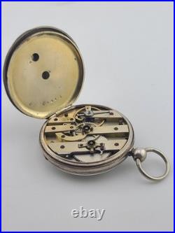 Antique C1890's Swiss Key Wind Pocket Watch Roman Dial Silver Case. Works. Read