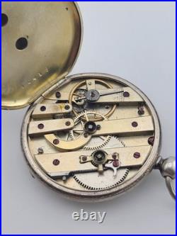 Antique C1890's Swiss Key Wind Pocket Watch Roman Dial Silver Case. Works. Read