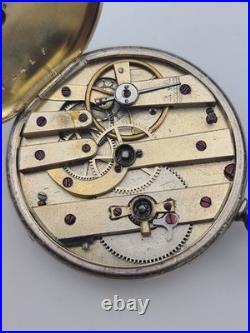 Antique C1890's Swiss Key Wind Pocket Watch Roman Dial Silver Case. Works. Read