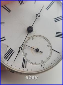 Antique C1890's Swiss Key Wind Pocket Watch Roman Dial Silver Case. Works. Read