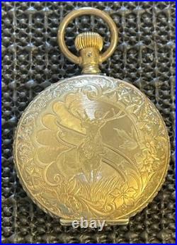 Antique Columbia 6s Hunter GP /GF Ornate Case Pocket Watch Engraved Deer Runs