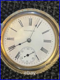Antique Columbia 6s Hunter GP /GF Ornate Case Pocket Watch Engraved Deer Runs