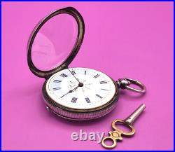 Antique Coullery Freres Swiss Pocket Watch. 800 Silver Case Key Wind Key Set