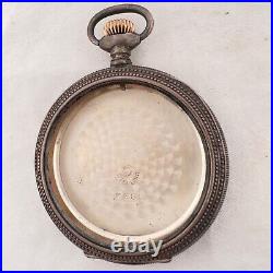 Antique Crescent Beaded & Guilloche Pocket Watch Case 12 Size Sterling Silver